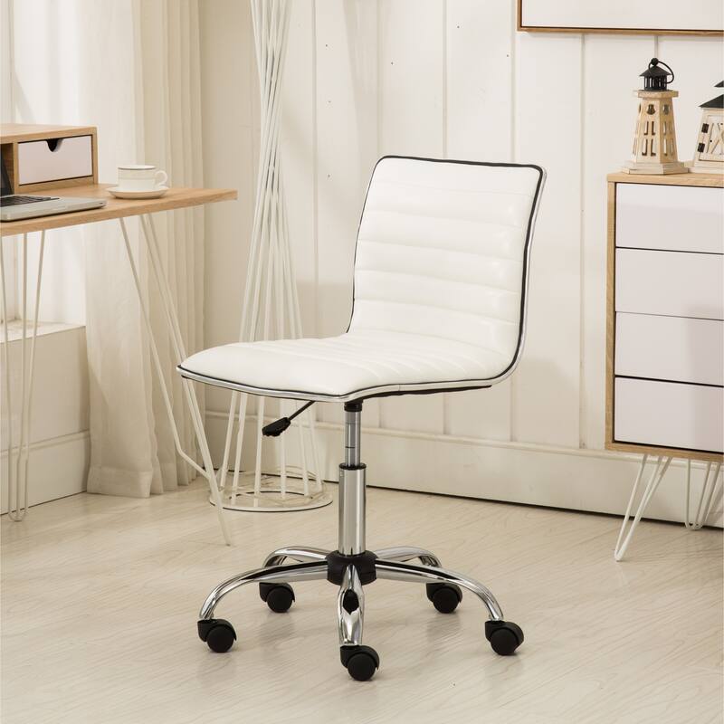 Faux Leather Office Chair with Wheels, Upholstered Task Chair with Metal base, Swivel Rolling Chair with Adjustable Height - N/A
