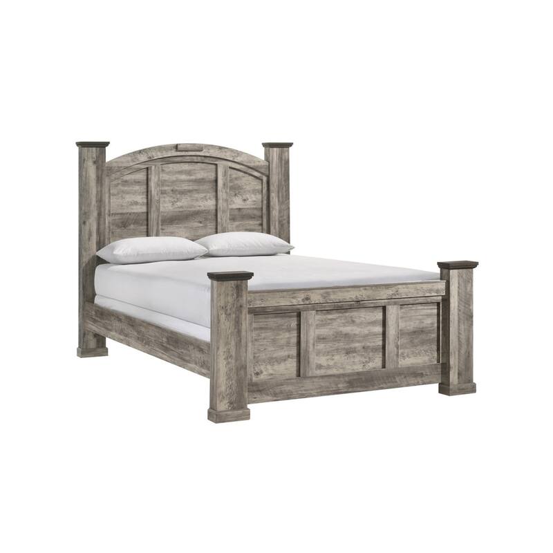 Elaya King Panel Bed, Arched Crown Headboard, Weathered Gray Wood