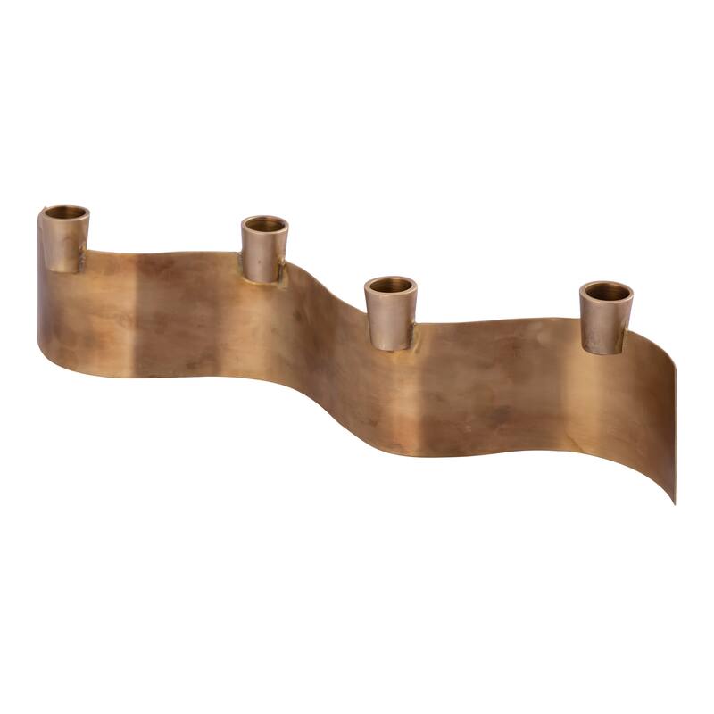 Elk Home Curve Aged Brass Metal 16 Inch Wide Candleholder