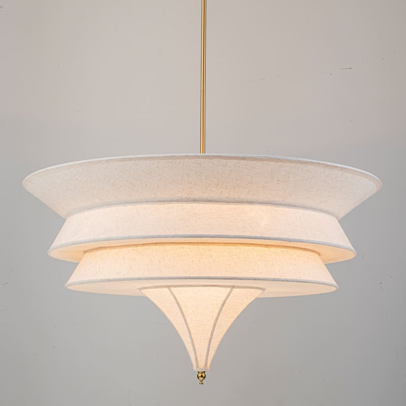 5-Light Mid-Century Modern Brass Chandelier for Dining Room&Living Room - Four-Layer Textured Fabric Shade - 5 Light