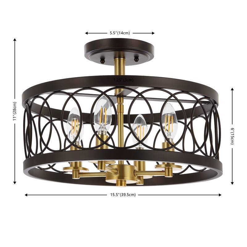 Soka 15.5" Metal LED Semi-Flush Mount, Oil Rubbed Bronze by JONATHAN Y