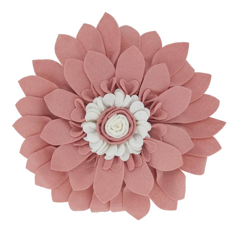 Felt Flower Design Poly-Filled Throw Pillow