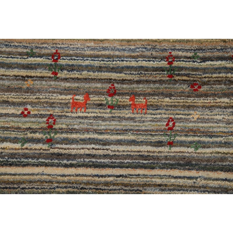 Striped Gabbeh Indian Area Rug Hand-Knotted Wool Carpet - 8'0" x 9'9"