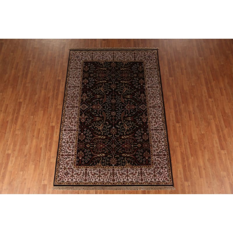Black Agra Oriental Area Rug Handmade Wool Carpet - 6'1"x 9'2"