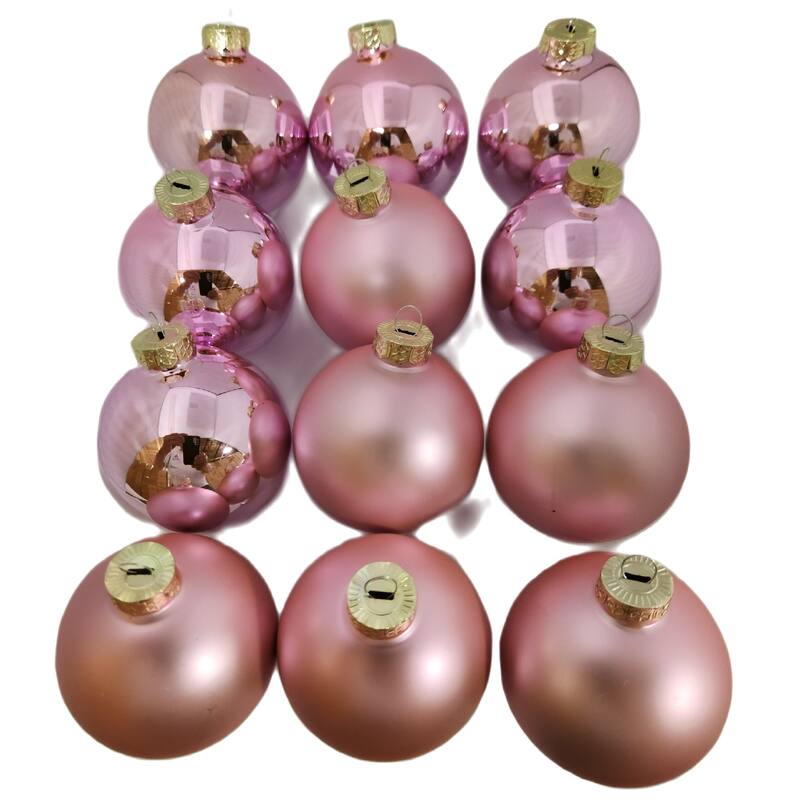 12ct Pink 2-Finish Glass Christmas Ball Ornaments 2.75" (70mm)