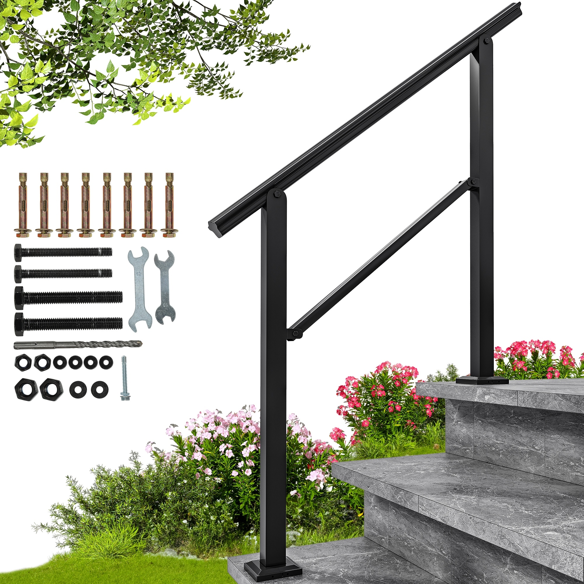 VEVOR Outdoor Stair Railing, Fits for 1-5 Steps Transitional