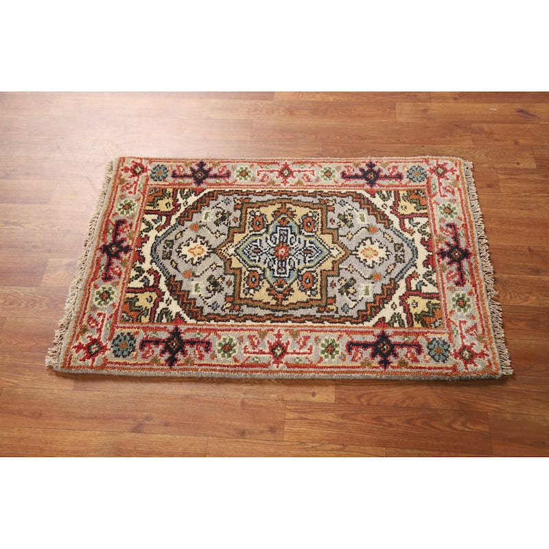 Hand Knotted Oriental 100% Wool Carpet Traditional Medallion Greys & Charcoal Heriz (serapi) Area Rug - 3' 0'' X 2' 0''