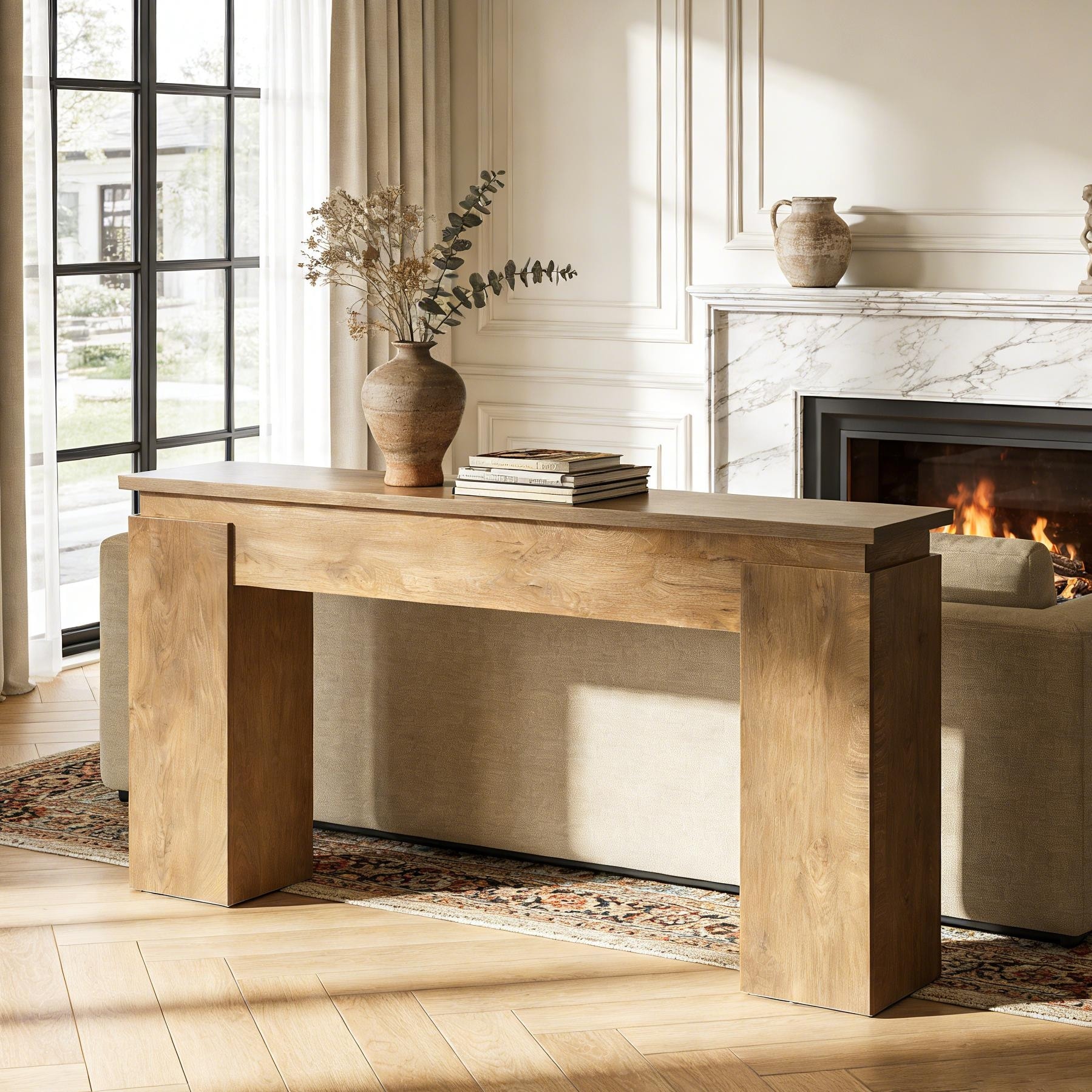Rustic Entryway Table with Open Storage for Living Room