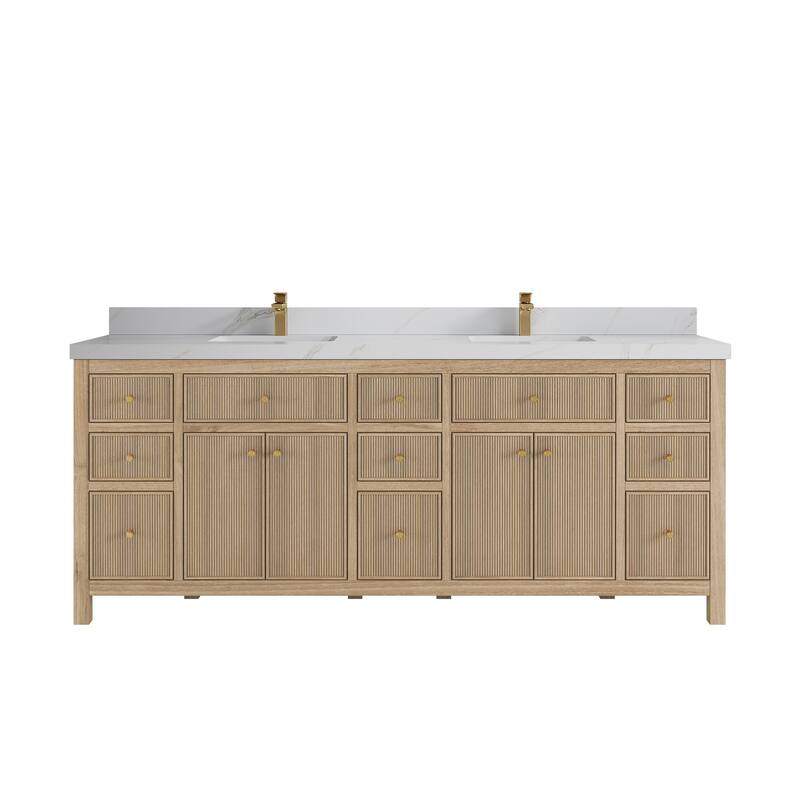 Willow Collections 84 in. W x 22 in. D Sonoma Teak Double Sink Bathroom Vanity with Countertop