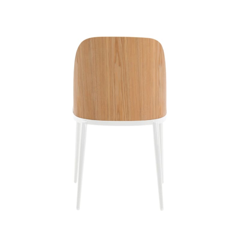 LeisureMod Tule Dining Chair with Upholstered Seat and White Steel Frame, Set of 2