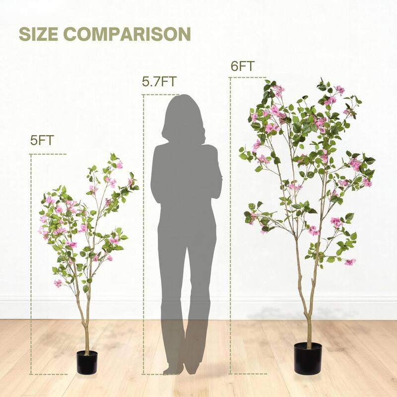 Realistic Artificial Bougainvillea Tree in Black Pot - Lifelike Faux Flowering Plant for Indoor Décor