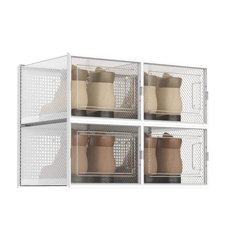Foldable Storage Containe Plastic Shoe Storage Organizers Stackable Shoe Boxes Set - Large-4pcs