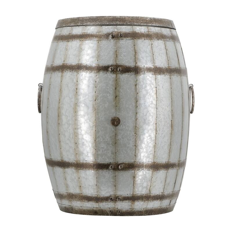 Drum Side Table 22.5 Inch Round Accent Table with Storage Shelf Living Room Bedroom - Antique Gray