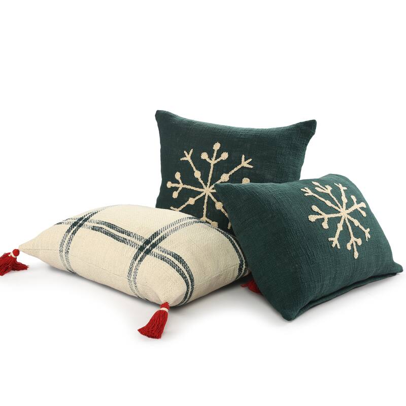 Sevita Woven Holiday Plaid Cotton Throw Pillow
