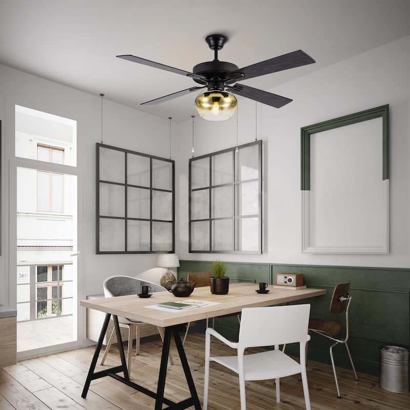 Suzane River of Goods Black Satin with Obre Glass Shade 52-Inch Ceiling Fan with Light - 52" x 52" x 14.25/19.25"