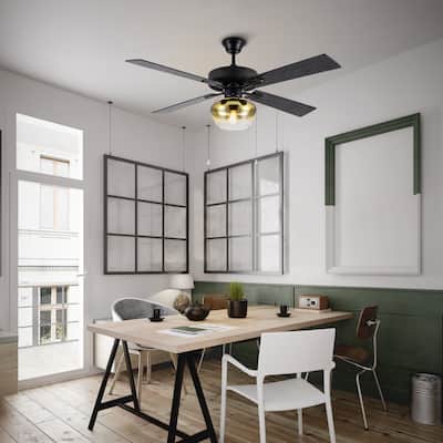 Suzane River of Goods Black Satin with Obre Glass Shade 52-Inch Ceiling Fan with Light - 52" x 52" x 14.25/19.25"