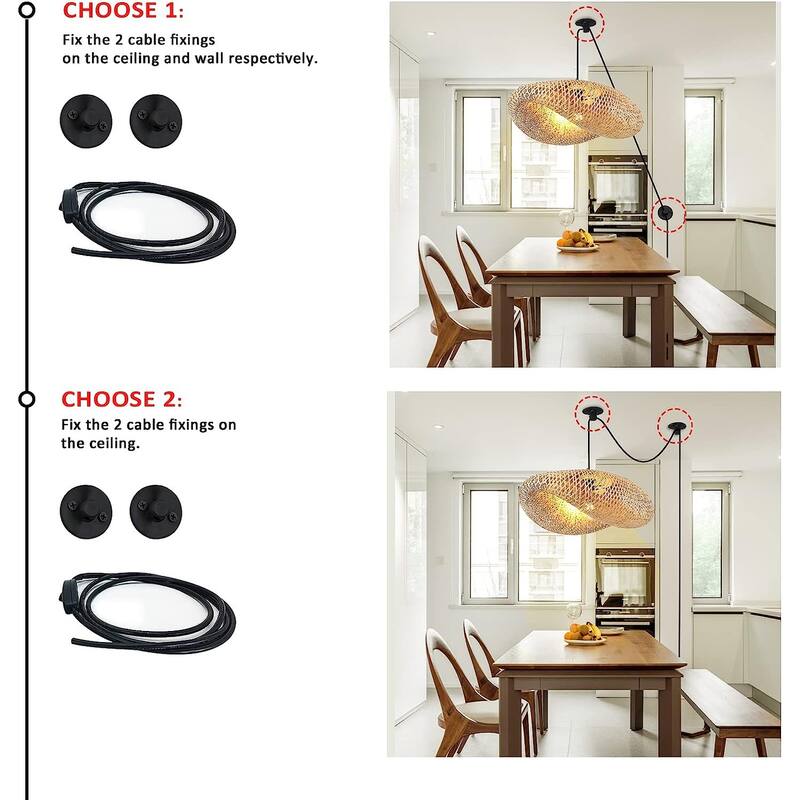 Adjustable Handmade Woven Bamboo Contemporary Farmhouse Rustic Celling Hanging Pendent Lamp Rattan Chandelier for Living Room