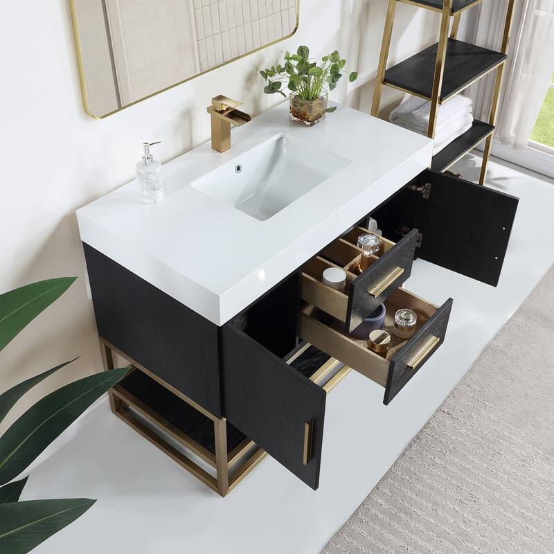Altair Bianco Bath Vanity with White Composite Stone Top,no Mirror
