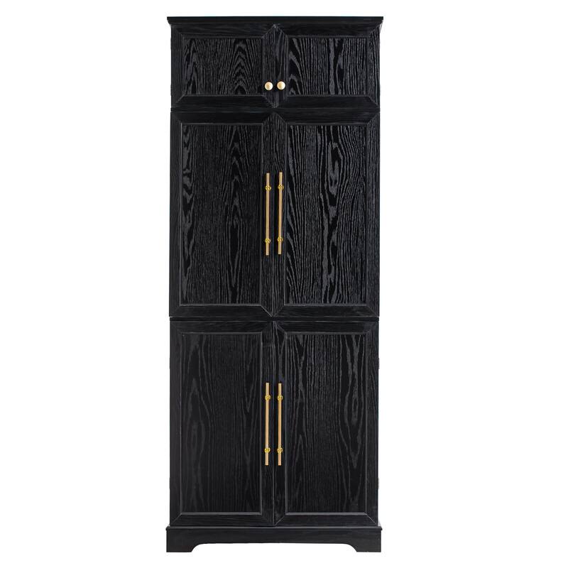 78.2" Kitchen Pantry Cabinet, Farmhouse Storage Cupboard with 8 Door Shelves, 4 Adjustable Shelves, Hidden Drawer & Wine Rack