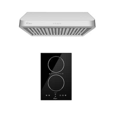 2 Piece Kitchen Appliances Packages Including Portable 2 Heating Elments Induction Cooktop and 30" Under Cabinet Range Hood