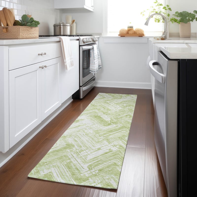 Machine Washable Indoor/ Outdoor Chantille Modern Chevron Rug - Green - 2'3" x 7'6"