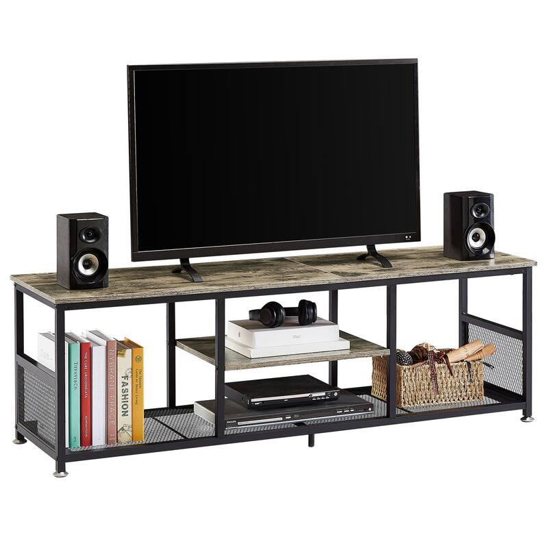 VECELO Industrial TV Stand for Televisions up to 80 Inch,70" Entertainment Center with Open Storage Shelves,Console Table