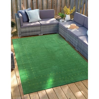 Handmade Wool Green Traditional Solid Lori Baft Rug
