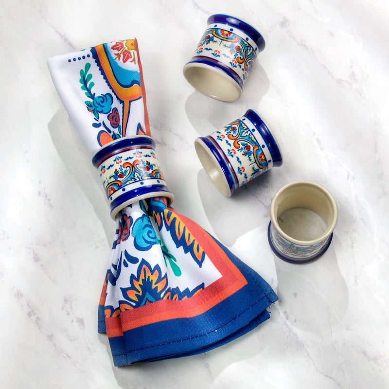 Euro Ceramica Zanzibar 4 Piece Stoneware Napkin Rings Set