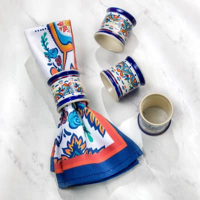 Euro Ceramica Zanzibar 4 Piece Stoneware Napkin Rings Set