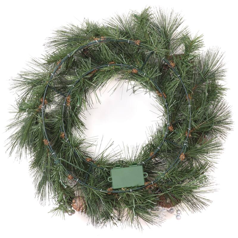 24" Whitter Pine Wreath with LED Lights - Green - 24 in
