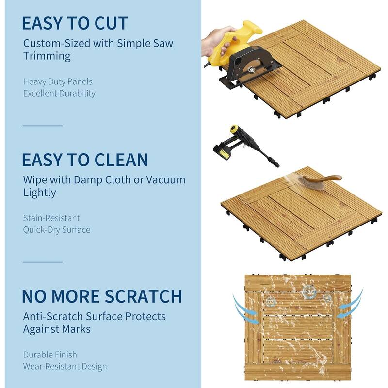 Wood Interwoven Deck Tiles, Easy Snap Install