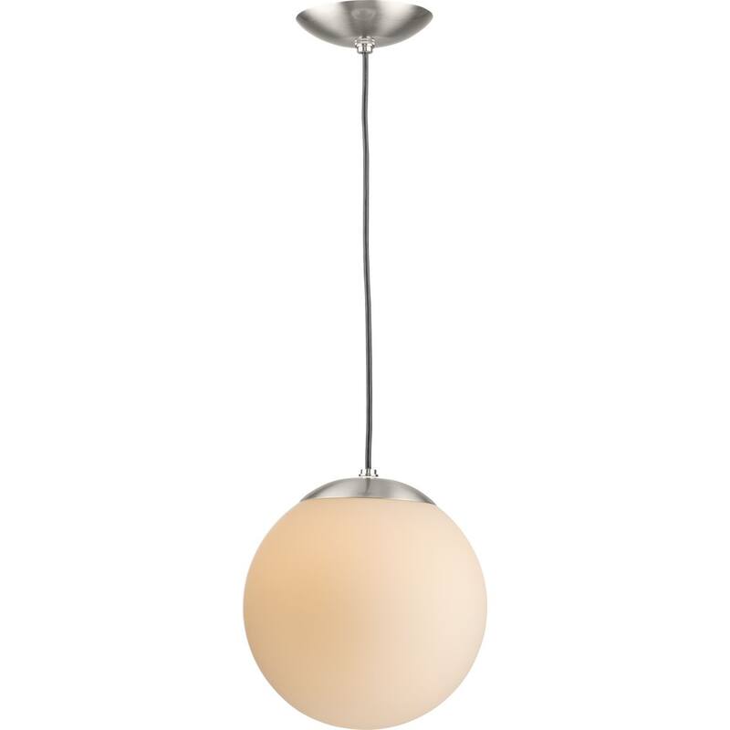 Atwell Collection Brushed Nickel and Opal Glass Globe Medium Hanging Pendant Light - 10 in x 10 in x 10.5 in
