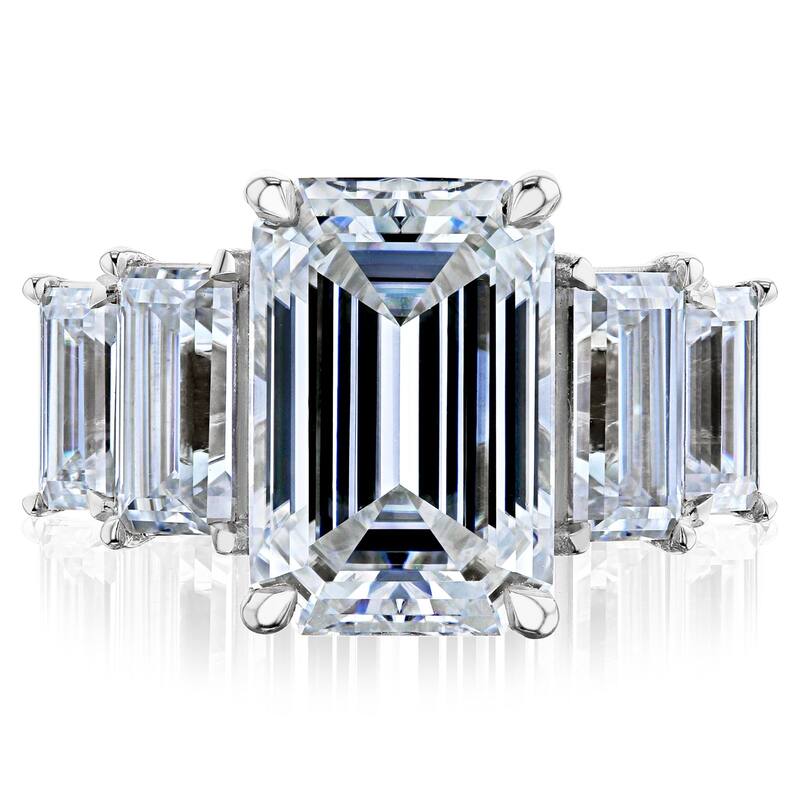 ​Kobelli 7.5 Carat Moissanite 14k Solid Gold 5-Stone Emerald Elsa Engagement Ring - White - 4.5