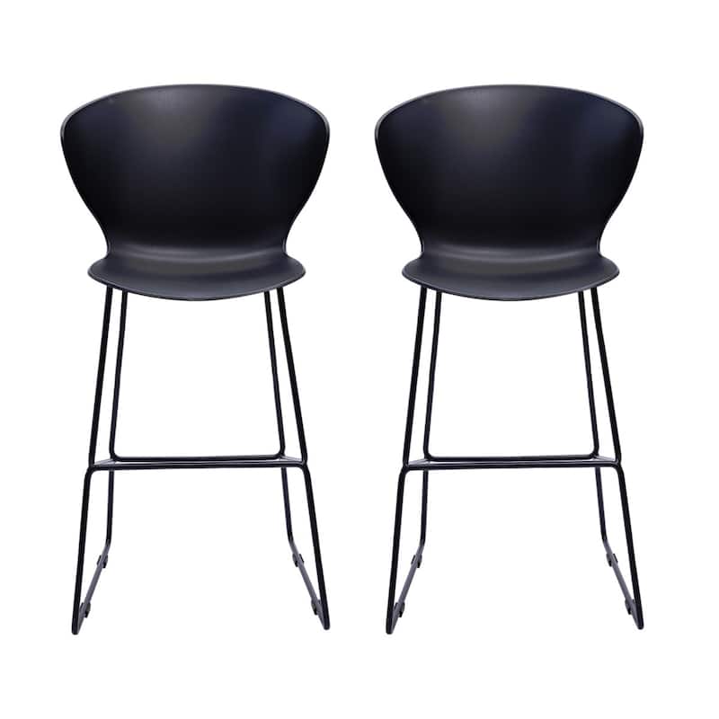 HomeRoots Set of Two 26" Black Heavy Duty Plastic and Metal Low Back Counter Height Bar Chairs