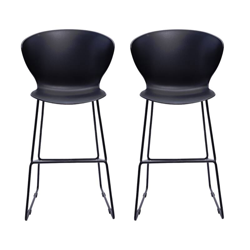 HomeRoots Set of Two 30" Black Heavy Duty Plastic and Metal Low Back Bar Height Bar Chairs