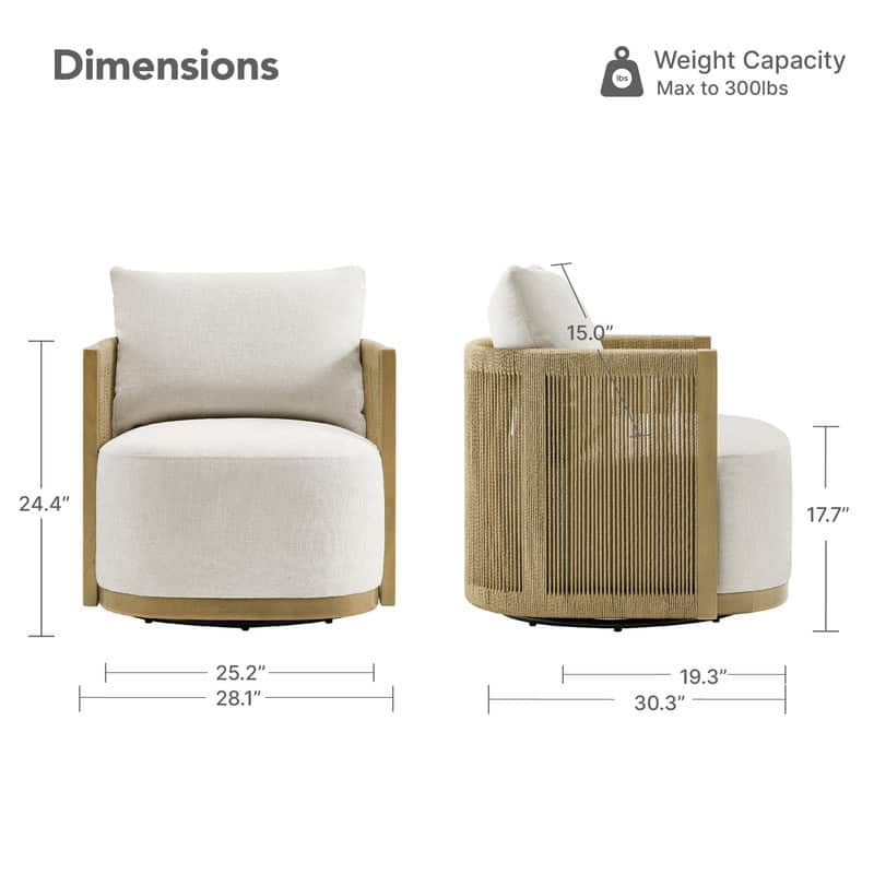 Spruce & Spring Modern Boho Braid Swivel Accent Chair with Hand-Woven Paper Cord Arm