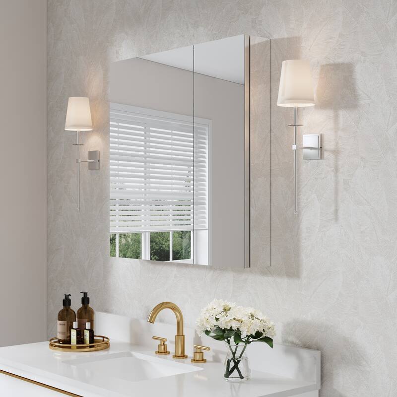 Recessed or Surface Wall Mount Bathroom Medicine Cabinet With Adjustable Glass Shelves