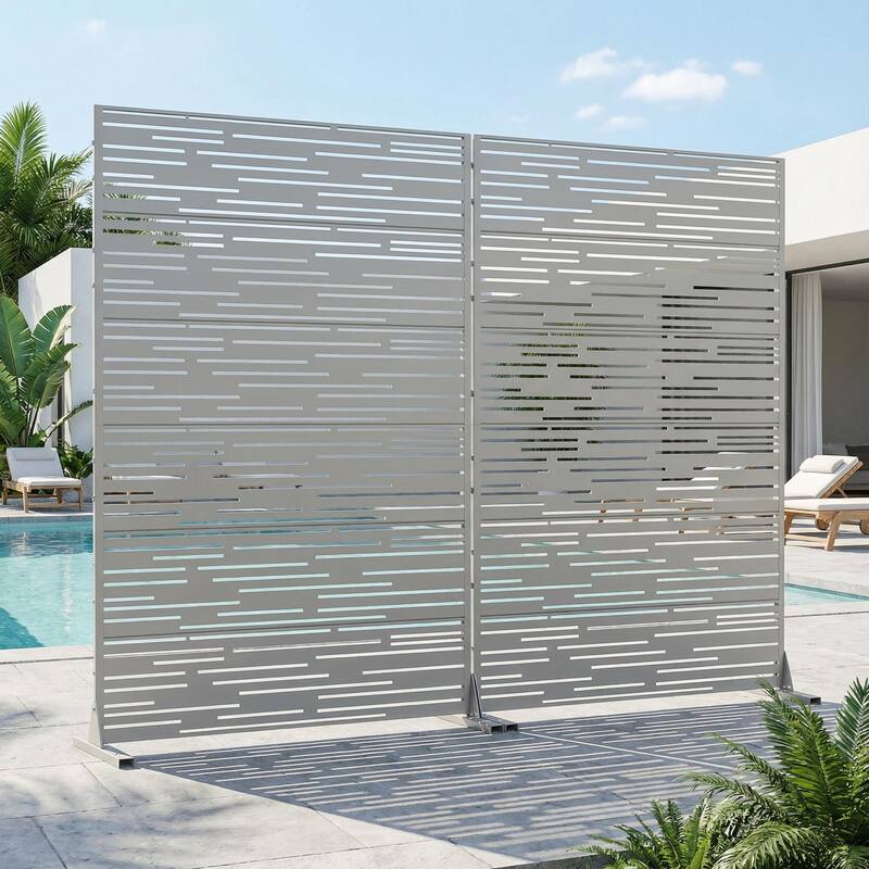 Outdoor Privacy Screen with Stand for Patio Garden Metal Fence Set of 2