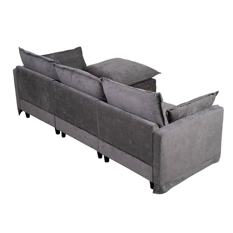 Modern L Shaped Sectional Sofa with Faux Linen Upholstery and Thick Foam Cushions for Living Room and Guest Room