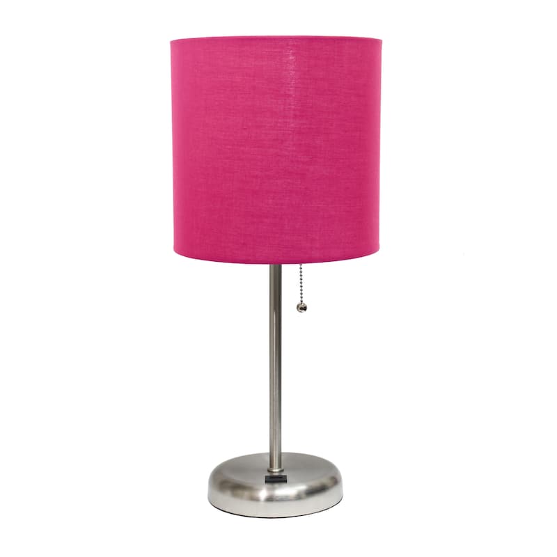 White Stick Lamp with USB charging port and Fabric Shade - Pink - Without Bulb