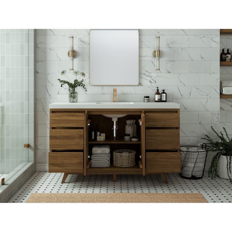 Willow Collections 60 in. W x 22 in. D Madison Teak Single Sink Bathroom Vanity with Countertop