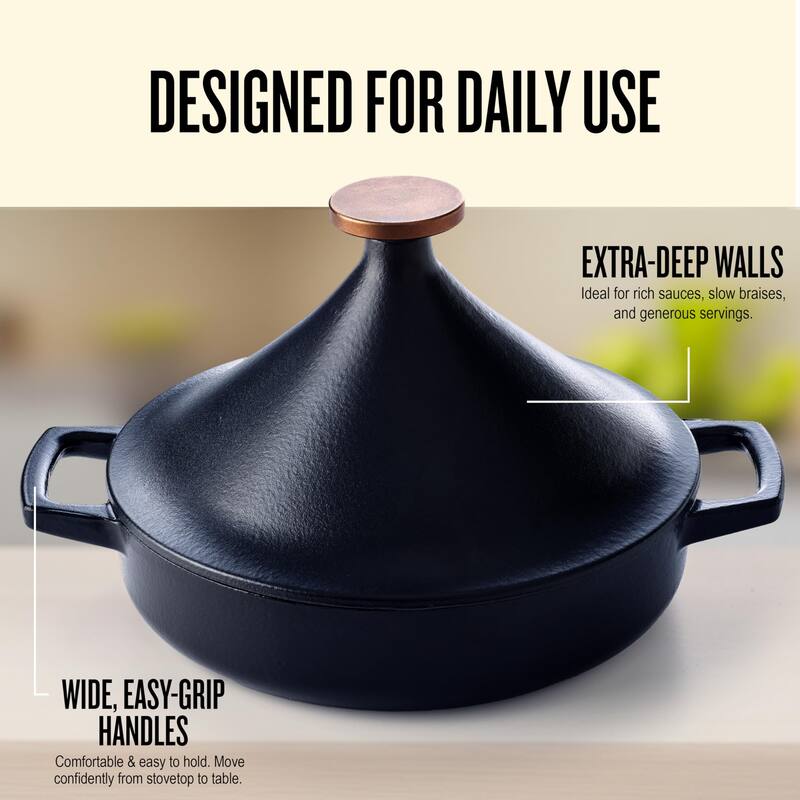 Alva Nori 3 Qt. Enameled Cast Iron Tagine Pot - 11" Black