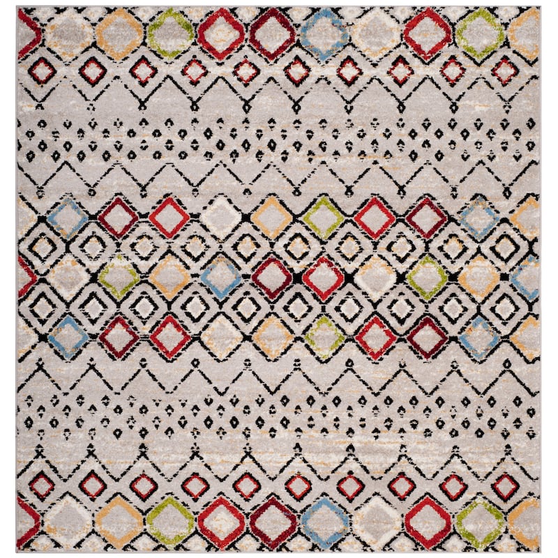 SAFAVIEH Amsterdam Bridget Moroccan Boho Rug - 8' Square - Light Grey/Multi - Square