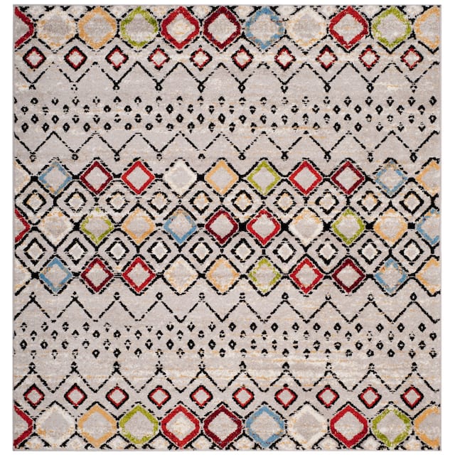 SAFAVIEH Amsterdam Bridget Moroccan Boho Rug - 10' x 10' Square - Light Grey/Multi