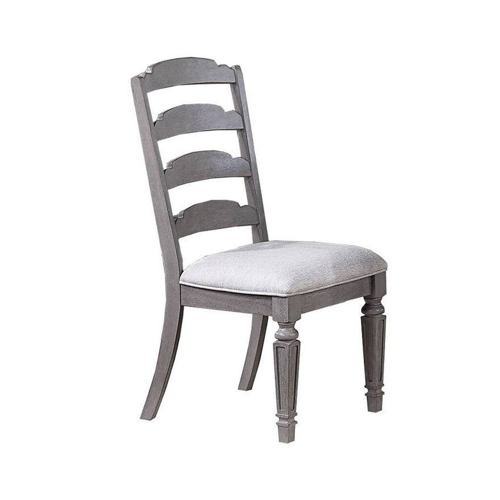 Winie Dining Side Chair Set of 2, Carved, Ladder Back, Light Gray Wood