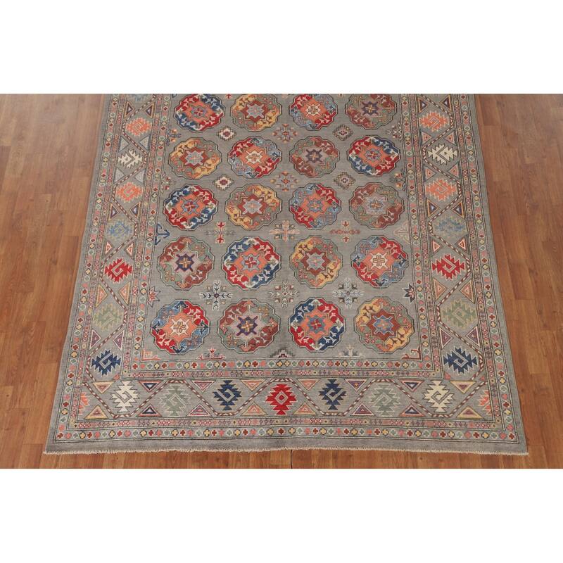 All-Over Geometric Kazak Oriental Area Rug Handmade Wool Carpet - 6'4"x 9'9"