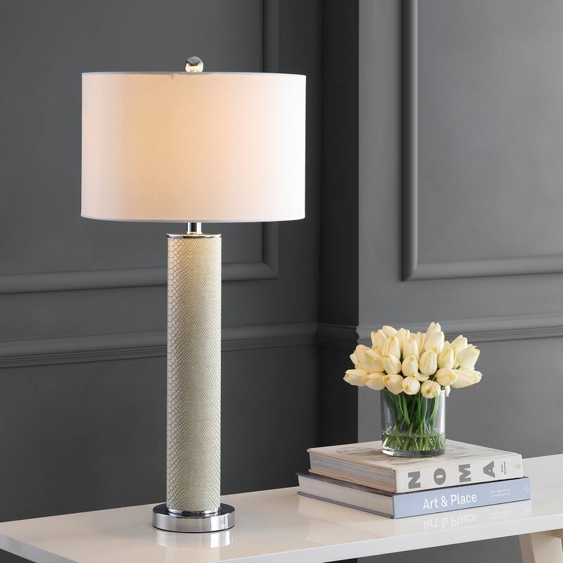 SAFAVIEH Lighting Tomika 32-inch Faux Alligator Grey Table Lamp (Set of 2) - 15"x15"x31.5" - 15Wx15Dx32H