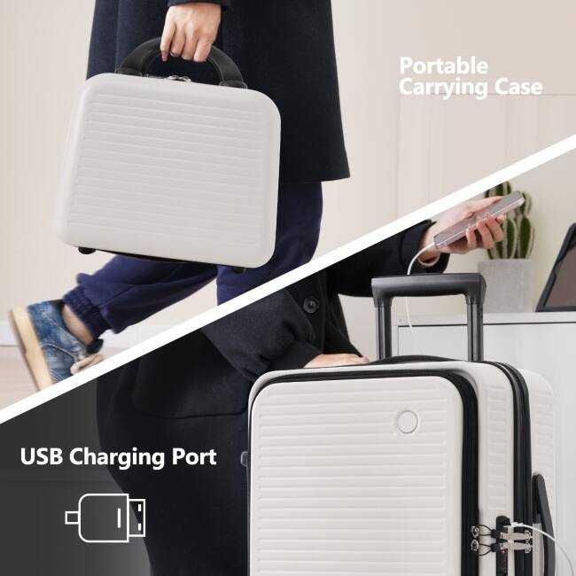 20 Inch Front Open Hardshell Luggage with Front Pocket and USB Port, 1 Portable Carrying Case