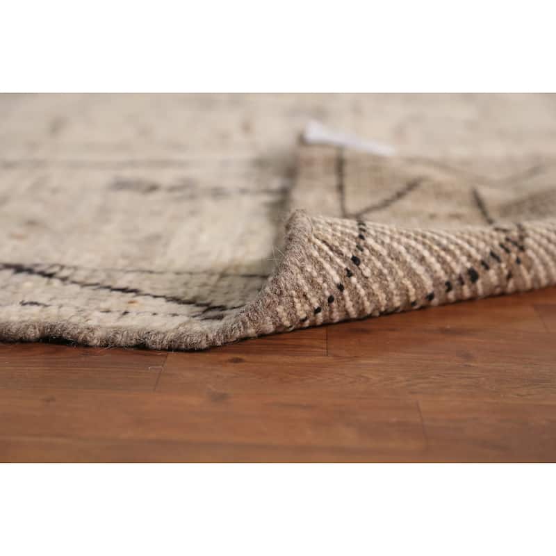 Geometric Grey Moroccan Oriental Area Rug Hand-Knotted Wool Carpet - 6'11" x 9'7"