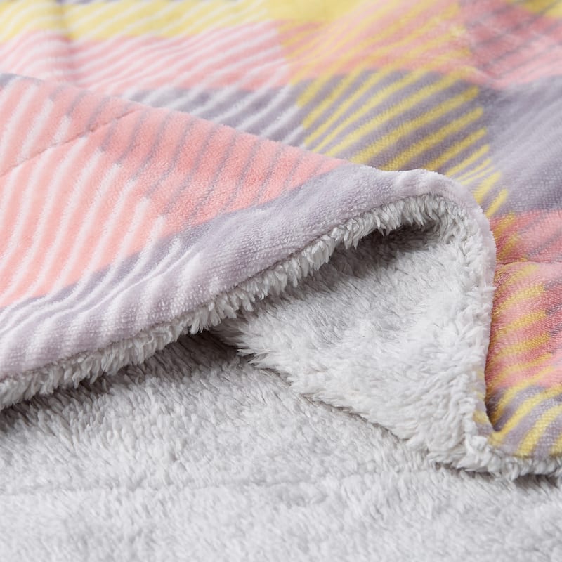 Poly Fleece Sherpa Throw - Oversized Plush Woven Polyester Bed or Sofa Blanket by Windsor Home